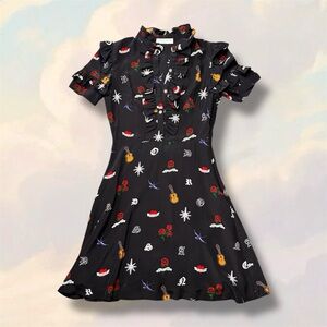 Sandro ‘Wendy Printed Dress’ ruffle silk tattoo print